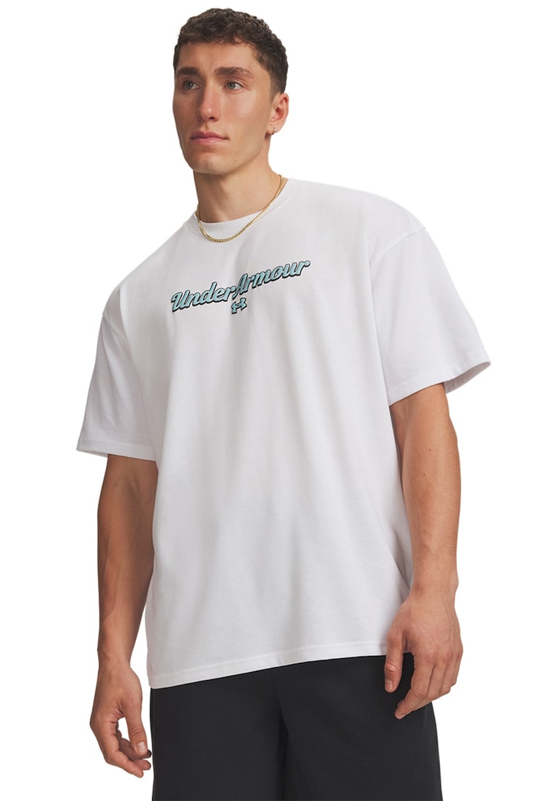 Tricou din amestec de bumbac cu logo - Albastru pastel/Alb optic