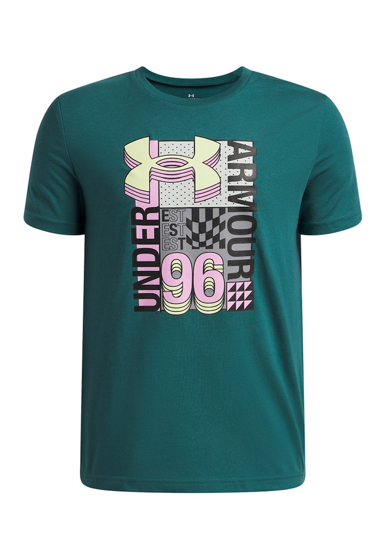 Tricou din amestec de bumbac cu imprimeu - Roz pastel/Verde feriga/Verde fistic