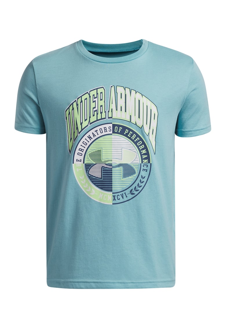 Tricou din amestec de bumbac cu imprimeu logo - Albastru pastel/Verde pal
