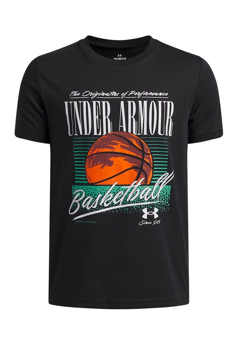 Tricou cu imprimeu pentru baschet - Negru/Portocaliu mandarina/Alb optic