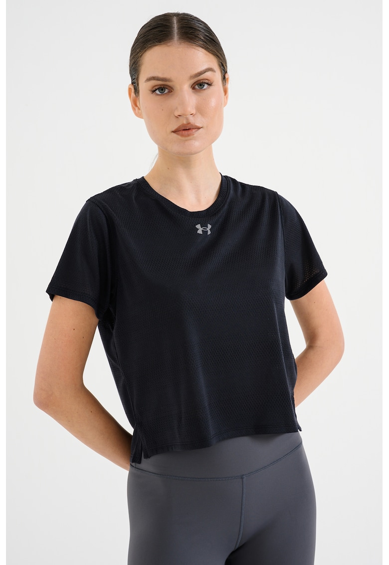 Tricou crop pentru fitness Velociti - Negru