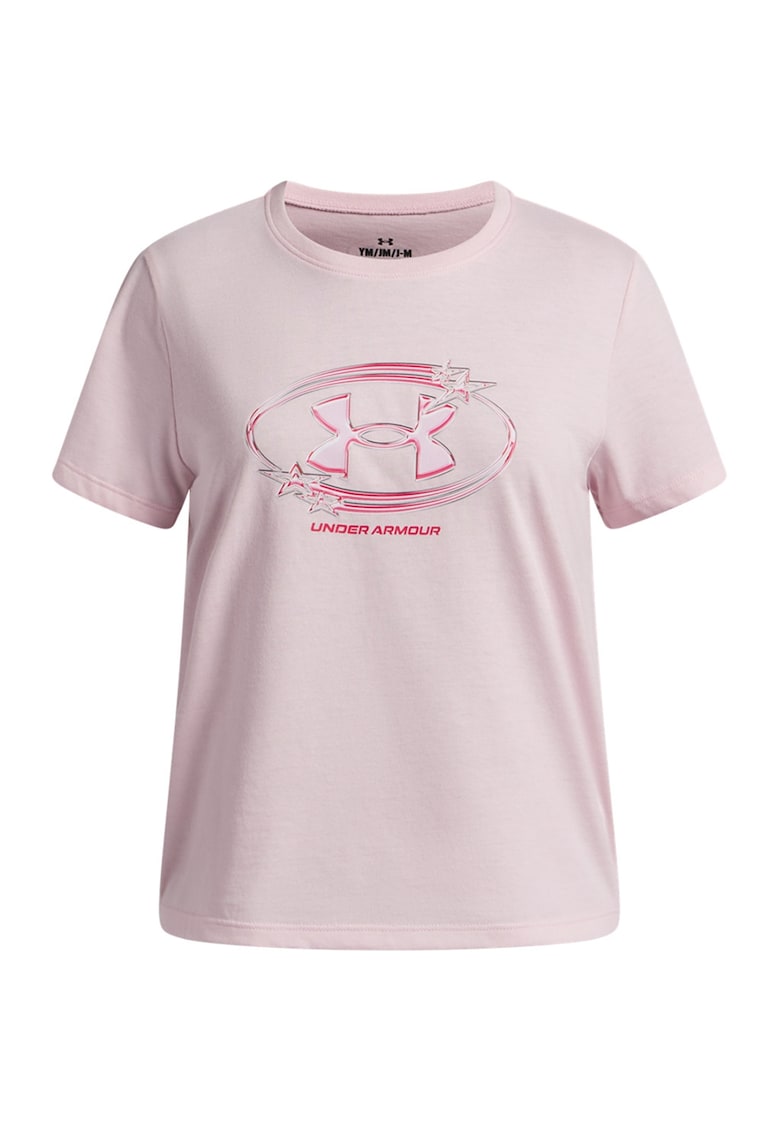 Tricou cu decolteu la baza gatului si imprimeu logo - Roz pastel/Roz prafuit