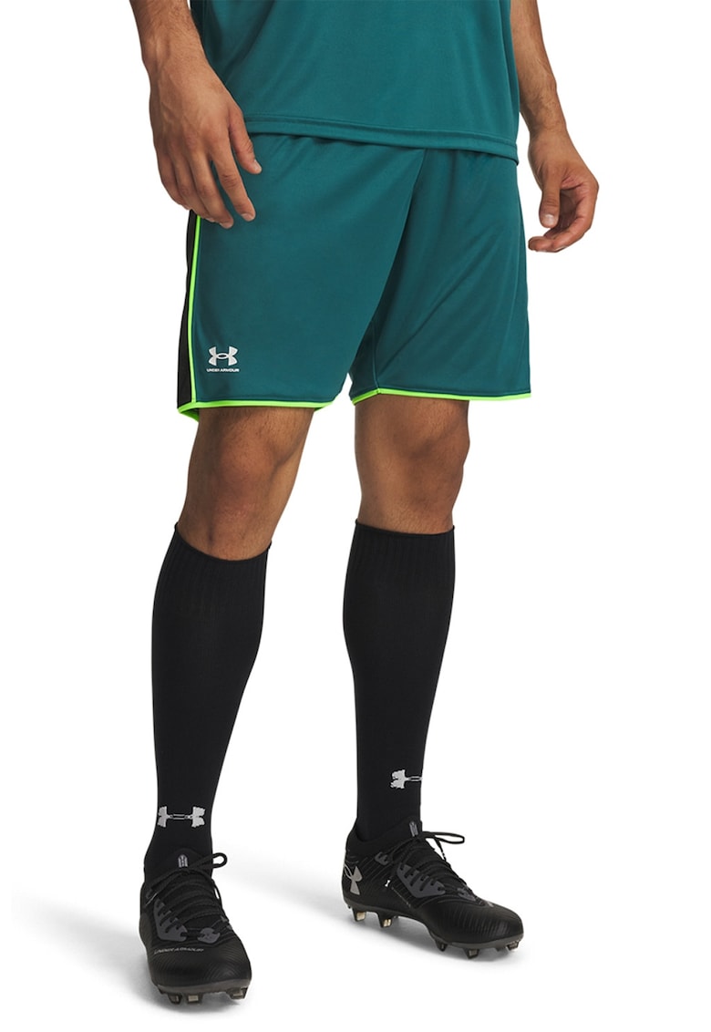 Pantaloni scurti slim fit pentru fotbal Challenger - Negru/Verde electric/Verde feriga