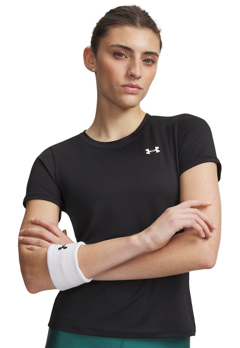 Tricou slim fit din plasa pentru fitness Tech - Negru