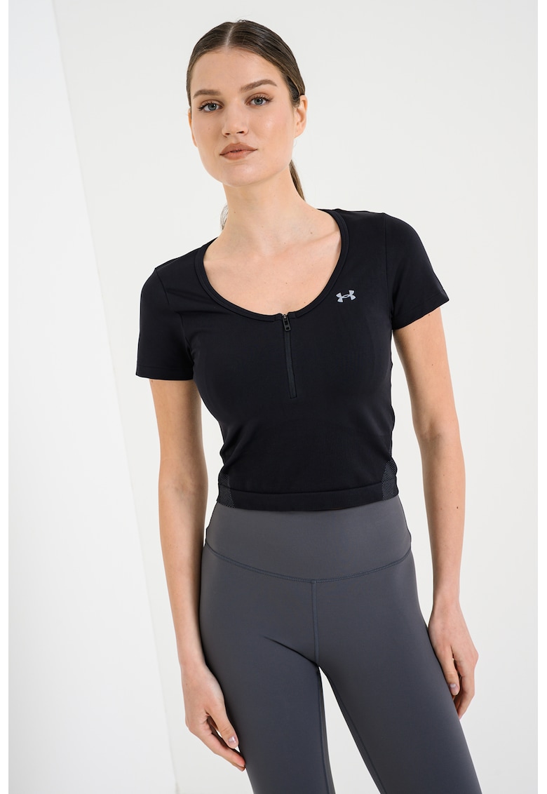 Tricou crop fara cusaturi Vanish - Negru