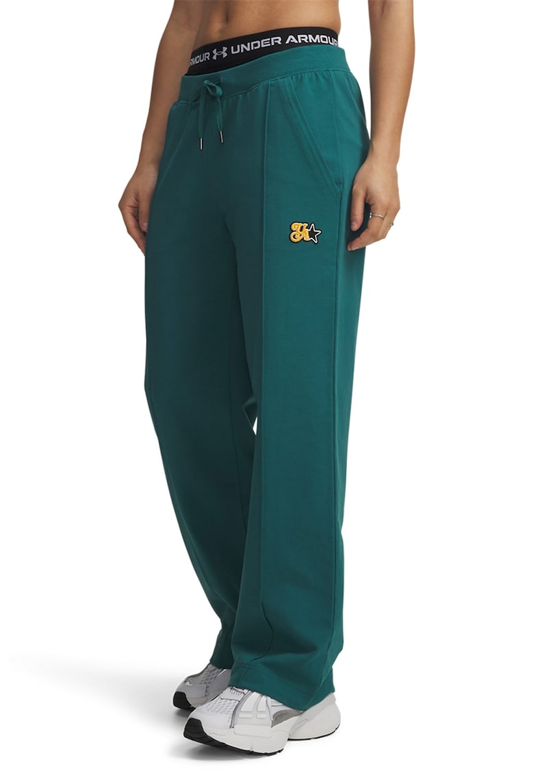 Pantaloni de trening cu croiala lejera - snur si buzunare laterale Terry Trend - Verde feriga