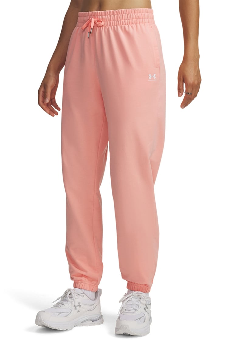 Pantaloni de trening cu snur in talie si talie inalta - Roz pastel