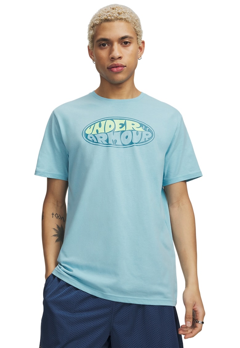 Tricou slim-fit cu imprimeu logo - Albastru pastel