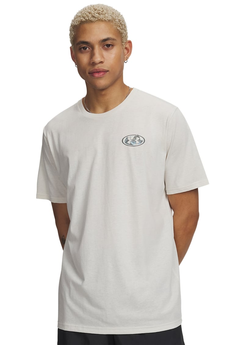 Tricou din amestec de bumbac cu imprimeu foto - Gri deschis melange