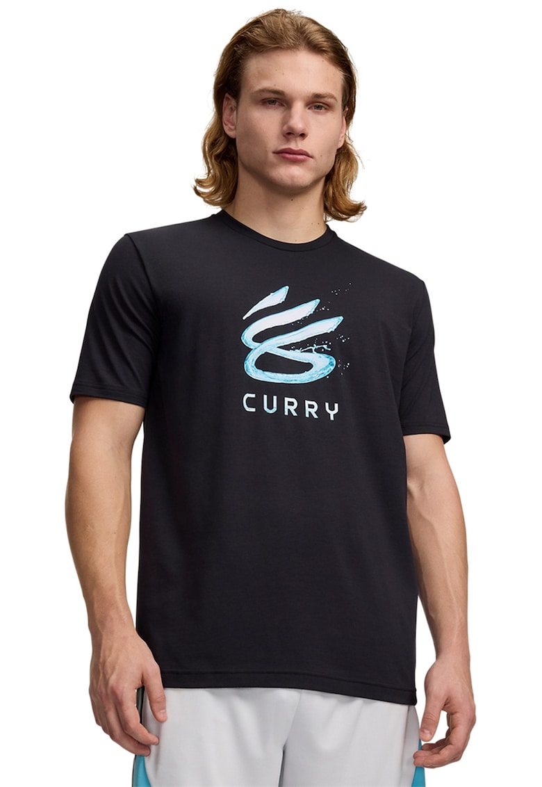Tricou cu imprimeu pe partea din fata - pentru baschet Curry Splash - Albastru pastel/Negru
