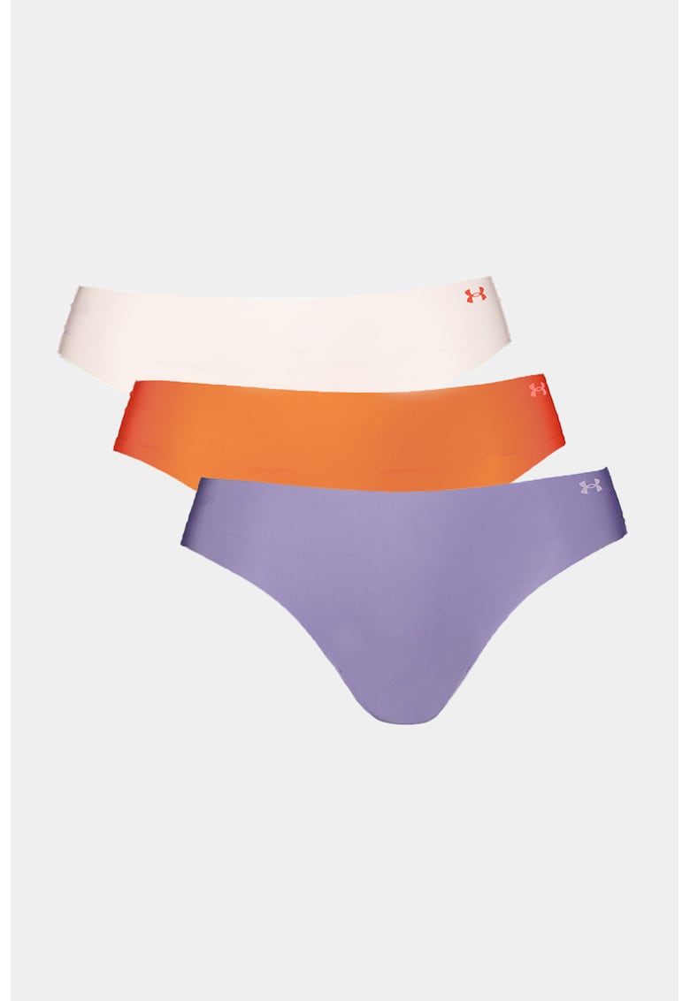 Set de chiloti tanga fara cusaturi pentru fitness Pure Stretch - 3 perechi - Alb/Portocaliu neon/Ametist