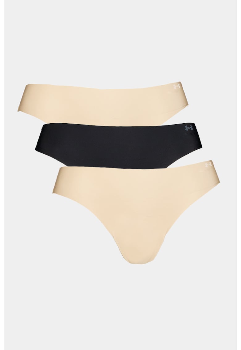 Set de chiloti tanga fara cusaturi pentru fitness Pure Stretch - 3 perechi - Negru/Bej