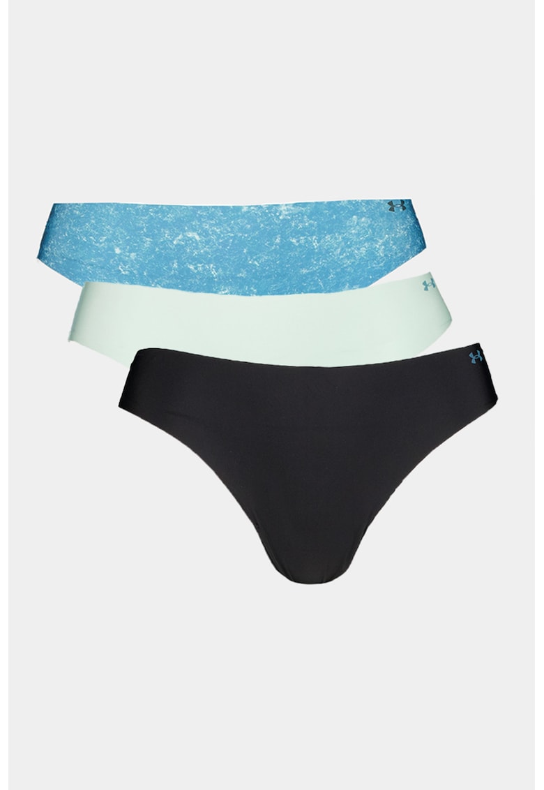 Set de chiloti tanga fara cusaturi pentru antrenament Pure Stretch - 3 perechi - Negru/Albastru inchis/Albastru deschis