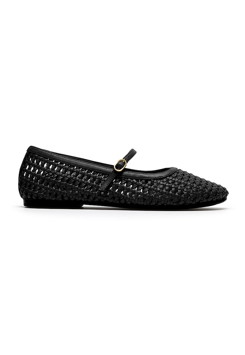Balerini Mary Jane cu model impletit Livia - Negru stins