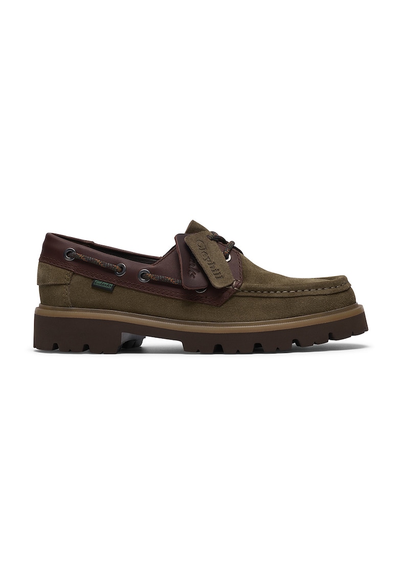 Pantofi boat de piele Cleyhill - Maro/Kaki inchis