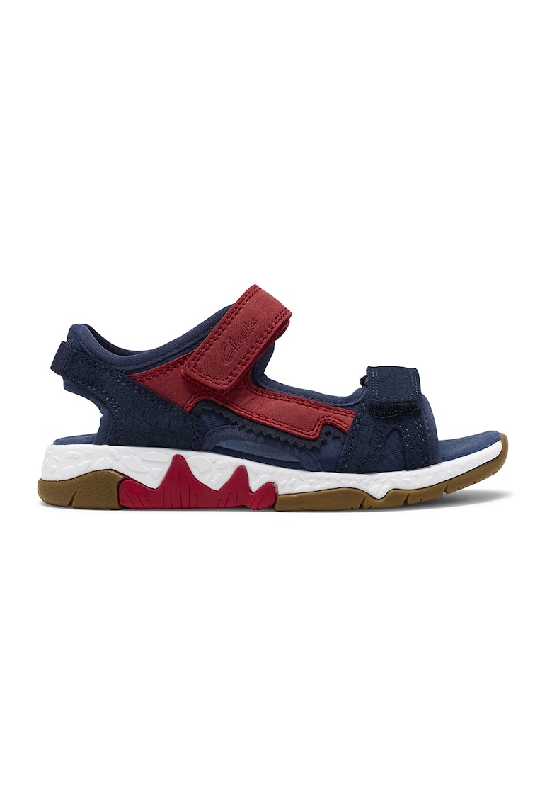 Sandale de piele intoarsa Spineyspirit-T cu velcro - Rosu inchis/Bleumarin