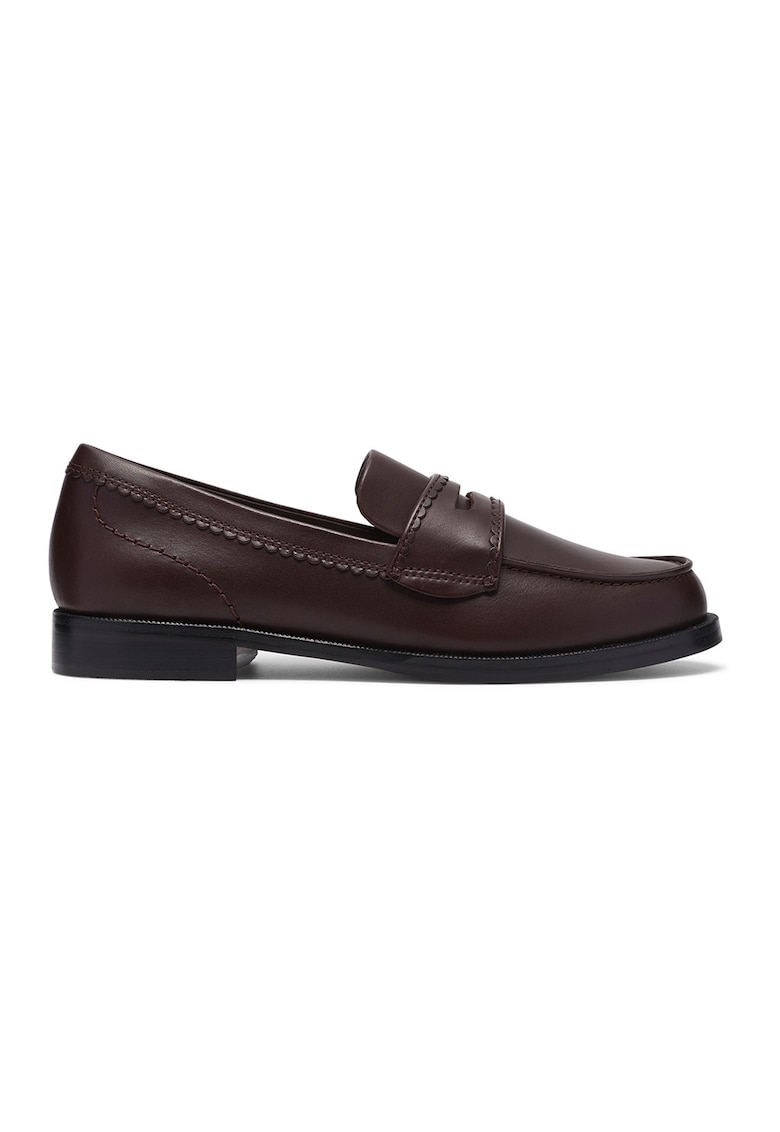 Pantofi loafer din piele cu model uni - Maro cognac