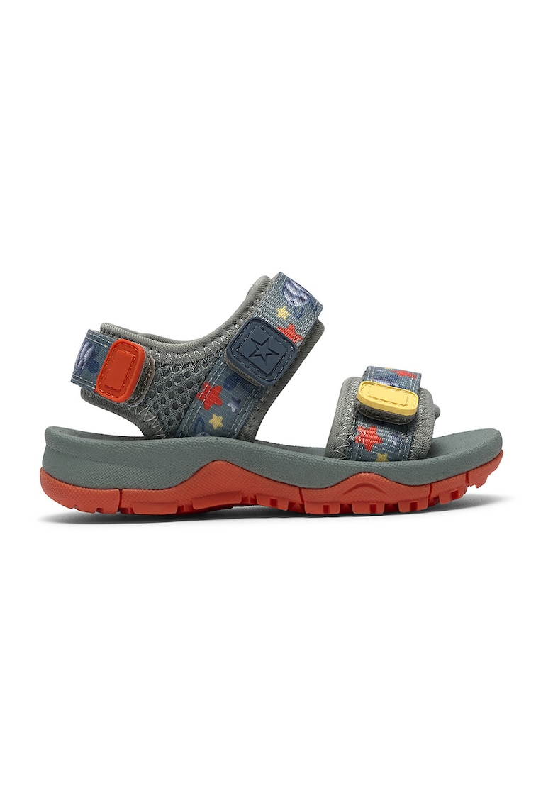 Sandale cu model si velcro - Galben/Portocaliu mandarina/Gri inchis
