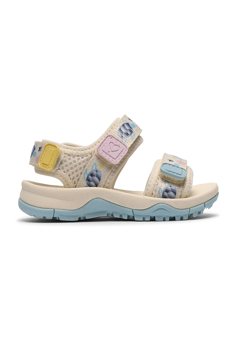 Sandale cu model si velcro - Albastru pastel/Galben/Lila/Crem