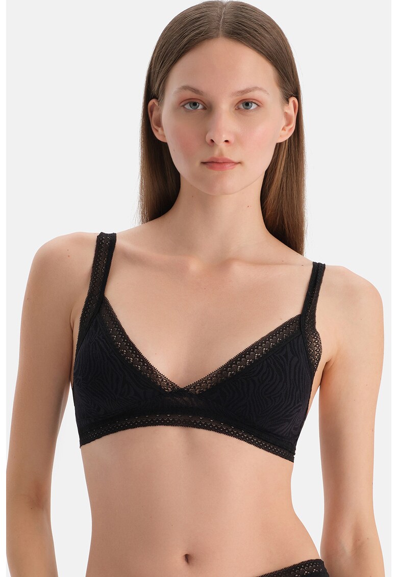 Sutien cu cupe triunghiulare si model animal print - Negru