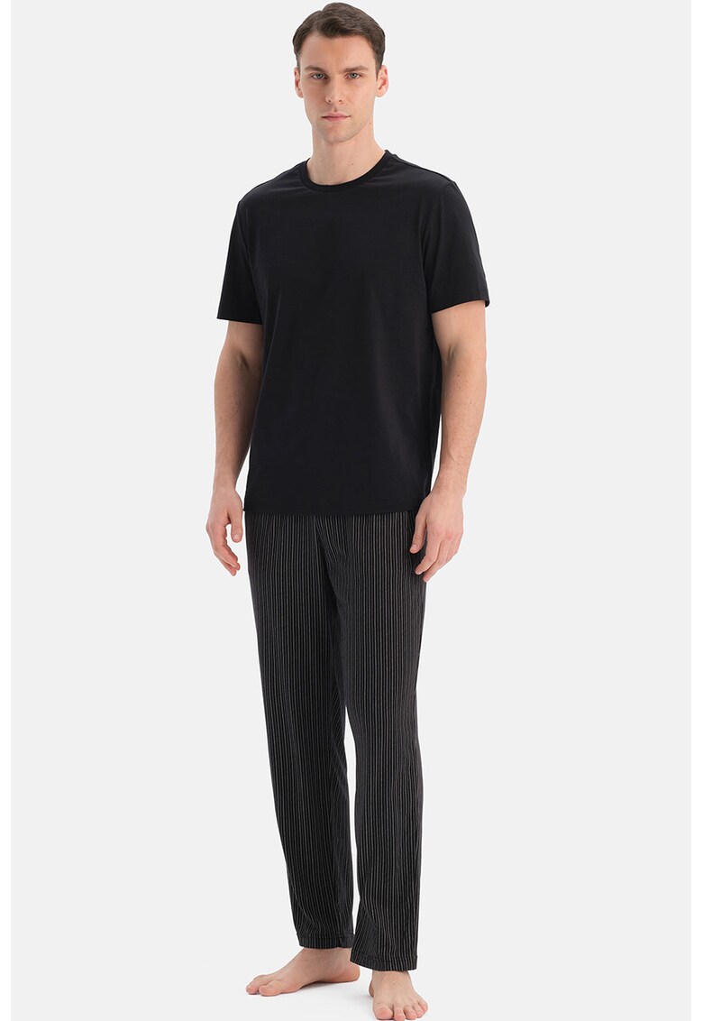 Pantaloni de pijama din amestec de modal cu model in dungi - Negru/Gri inchis