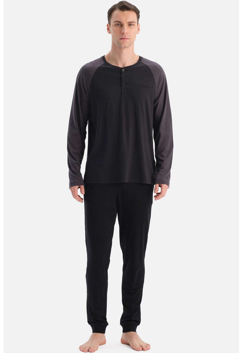 Pijama lunga din amestec de modal - Negru/Gri carbune