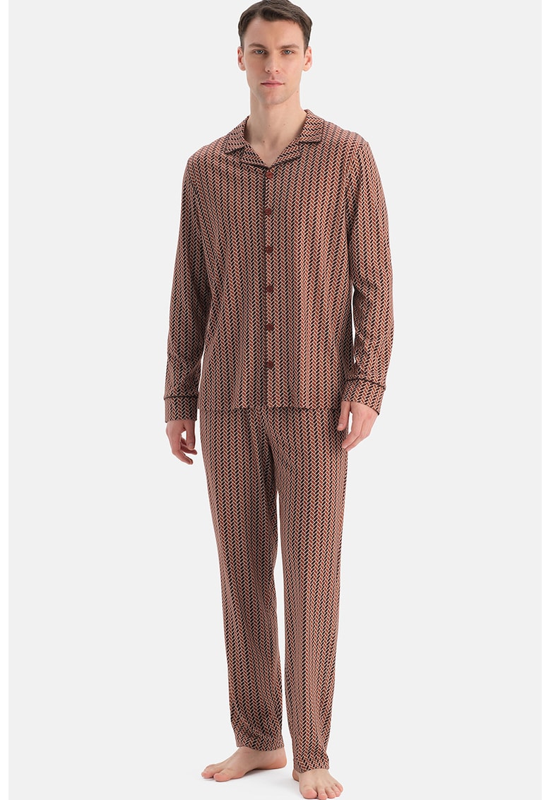 Pijama lunga din amestec de modal - Maro scortisoara