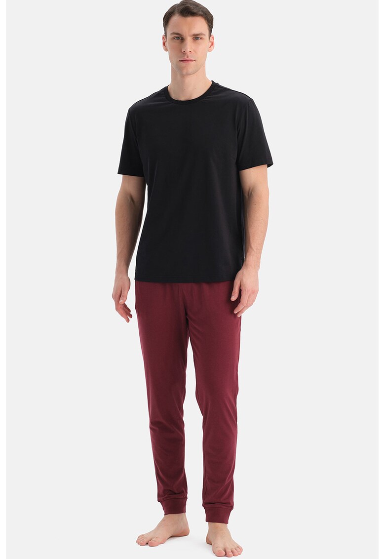 Set de pijama din amestec de modal - Negru/Rosu inchis