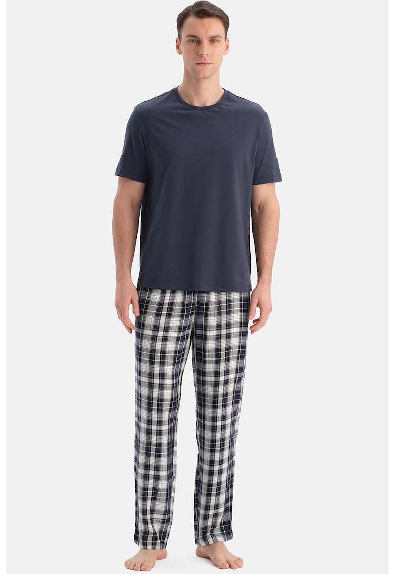 Pantaloni de pijama cu model in carouri - Alb/Bleumarin
