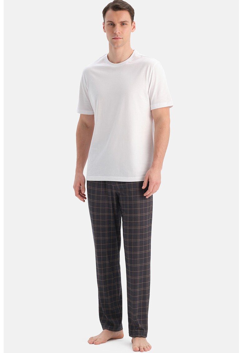 Pantaloni de pijama din amestec de modal - Gri carbune/Maro deschis