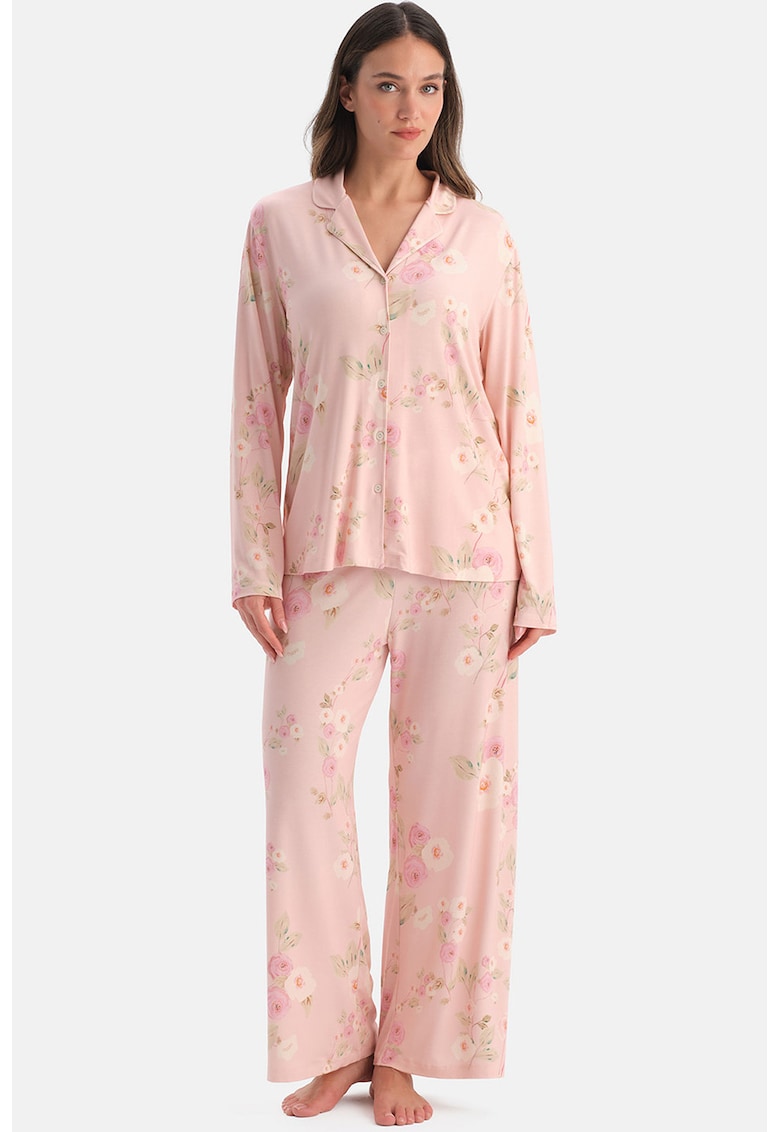Pijama cu imprimeu floral - Piersica