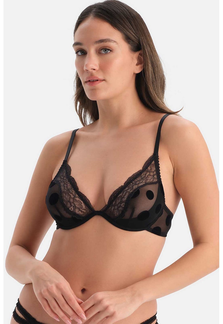 Sutien din dantela cu buline - Negru