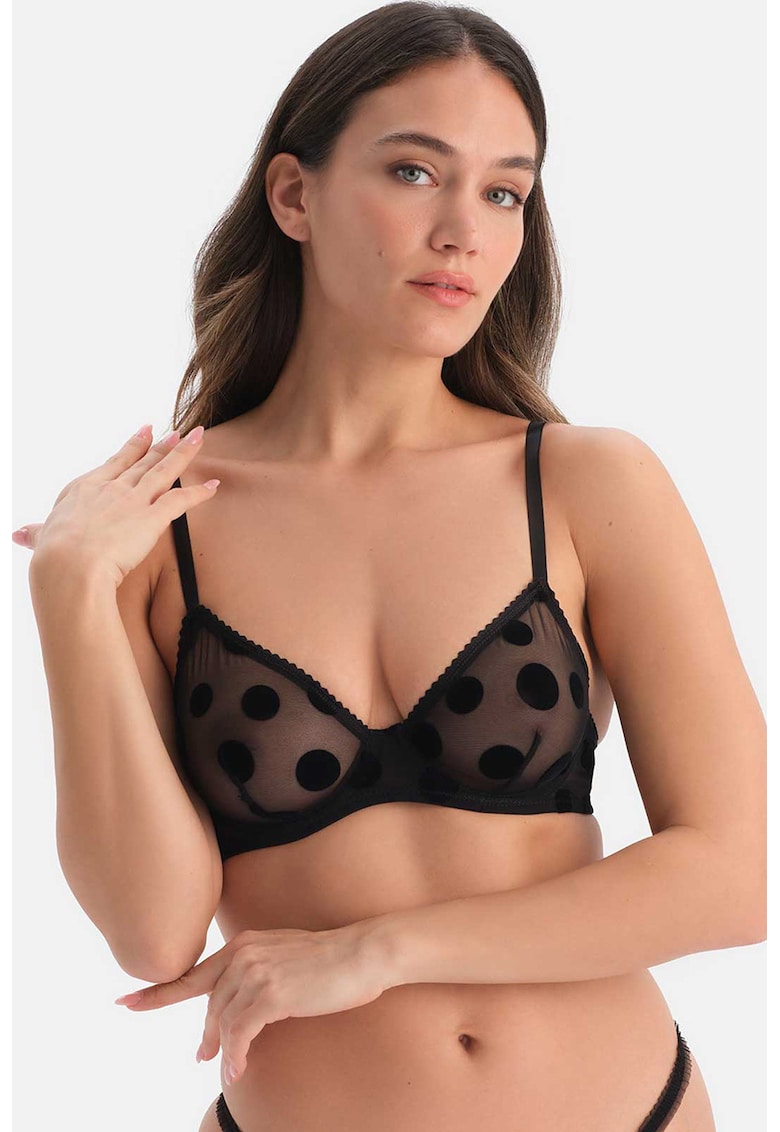 Sutien din plasa cu buline - Negru