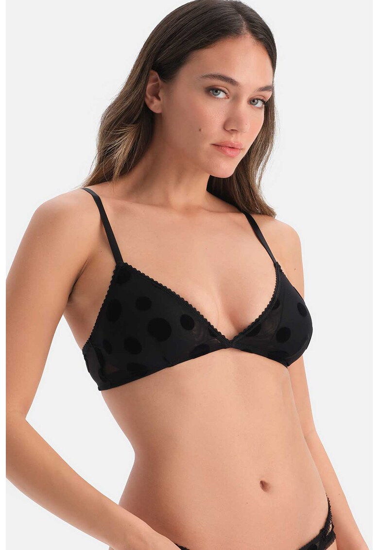 Sutien cu cupe triunghiulare si buline - Negru