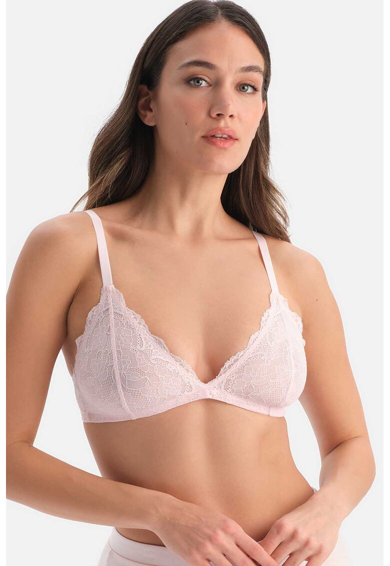 Bustiera din dantela cu cupe triunghiulare - Roz pal