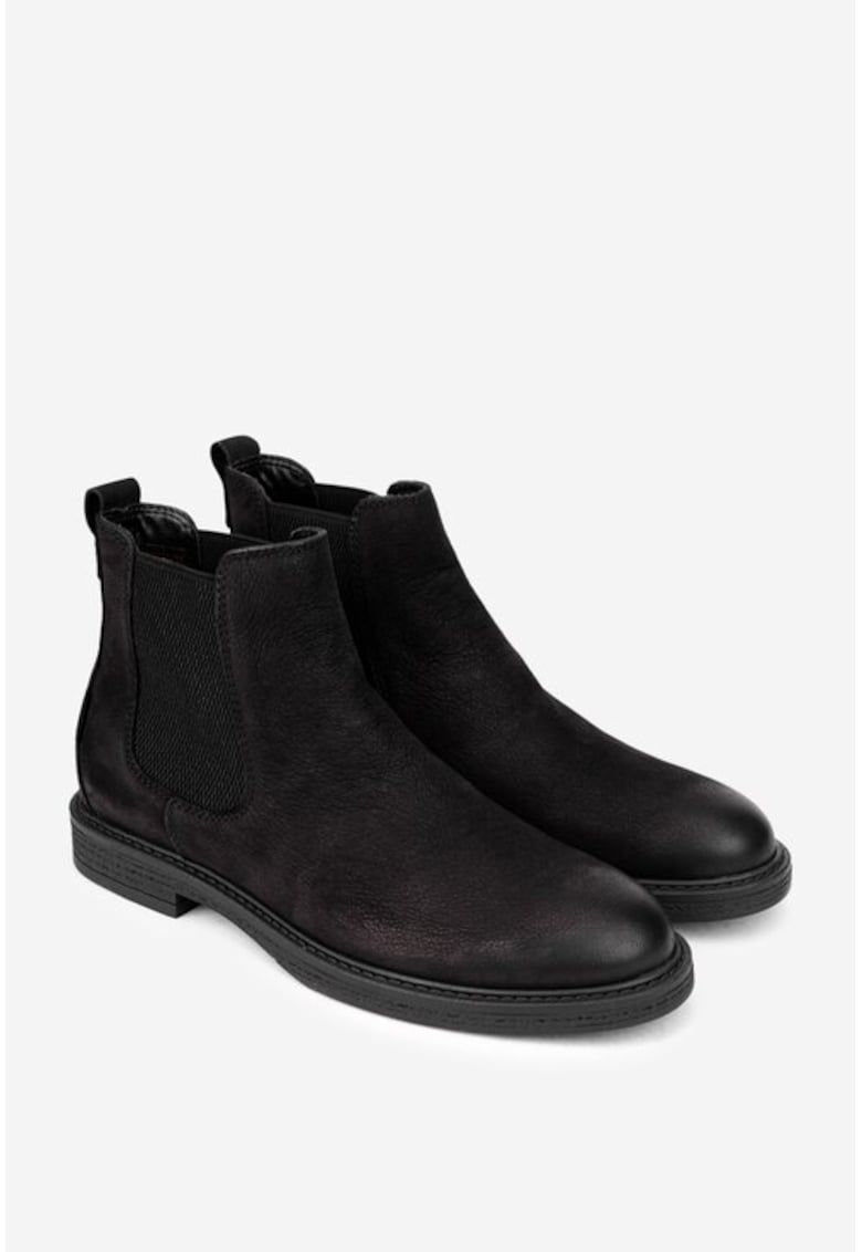 Ghete barbati din piele nabuc neagra cu elastic in laterale