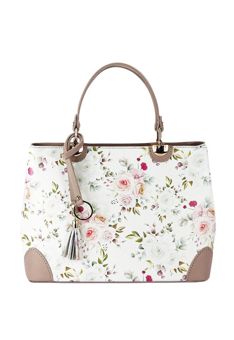 Geanta nude cu imprimeu floral din piele naturala 1330 M9 19197 - Nude