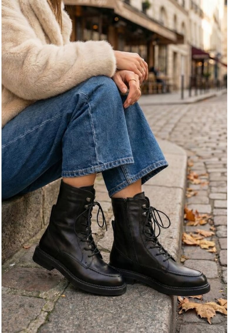 Ghete dama negre din piele premium - Negru