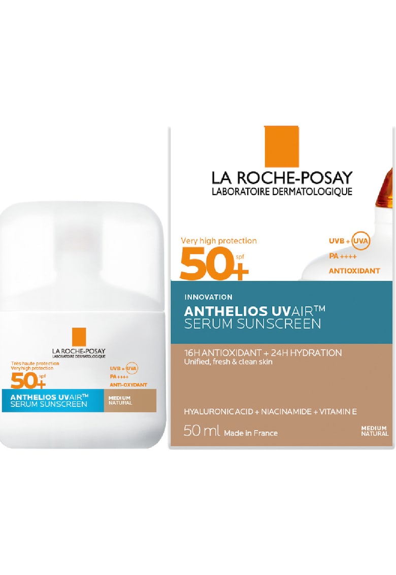 Anthelios UVAir Serum Solar cu Nuanta Medie Natural - Protectie Solara de Ultima Generatie Impotriva Radiatiilor UV si a Poluarii SPF 50+ - 50ml