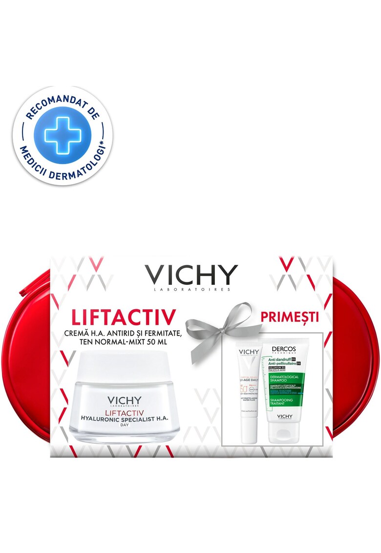 Trusa: Liftactiv Hyaluronic Specialist H.A. Crema Antirid de Zi pentru Ten Normal si Mixt - 50 ml + Sampon Tratament Anti-Matreata Dercos - 50 ml + Fluid Protector Capital Soleil UV-AGE DAILY SPF50+ - 15 ml