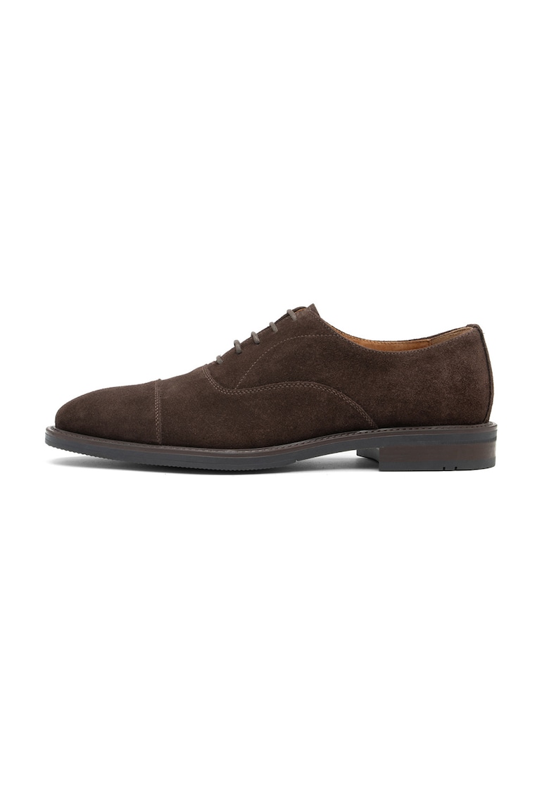 Pantofi Oxford de piele intoarsa cu brant de piele - Maro inchis