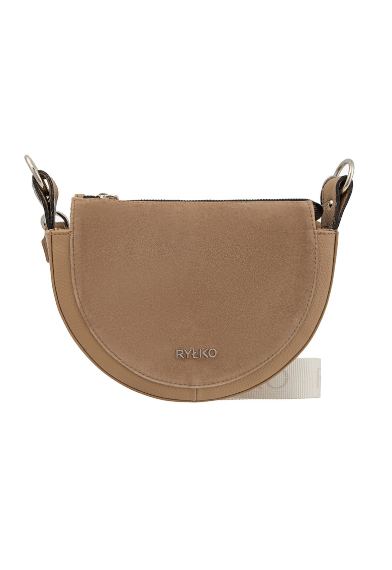 Geanta crossbody de piele cu bareta detasabila - Maro camel