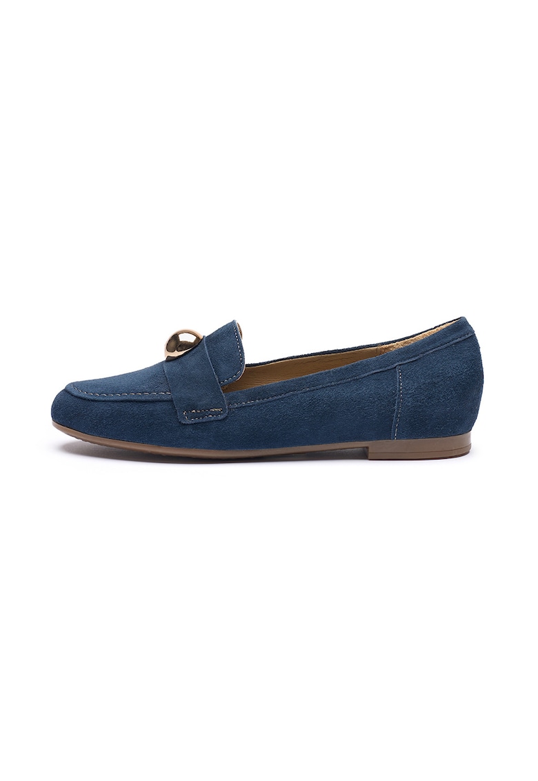 Pantofi loafer de piele intoarsa cu aplicatie tinta supradimensionata - Bleumarin