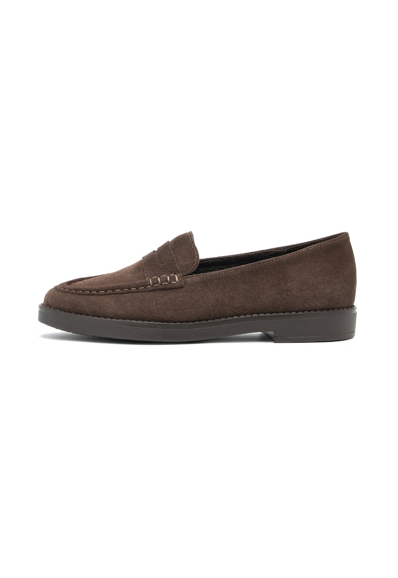 Pantofi loafer uni de piele intoarsa Kinga - Maro inchis