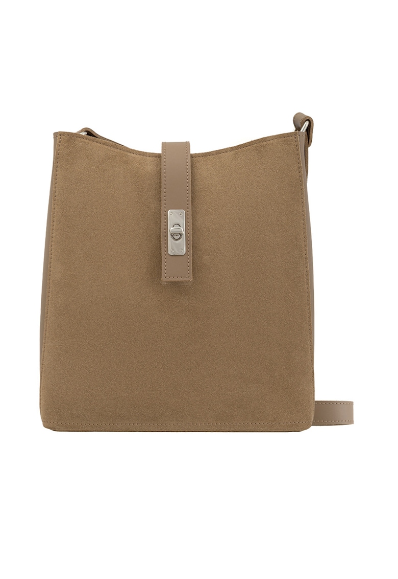 Geanta crossbody de piele si piele intoarsa - Maro