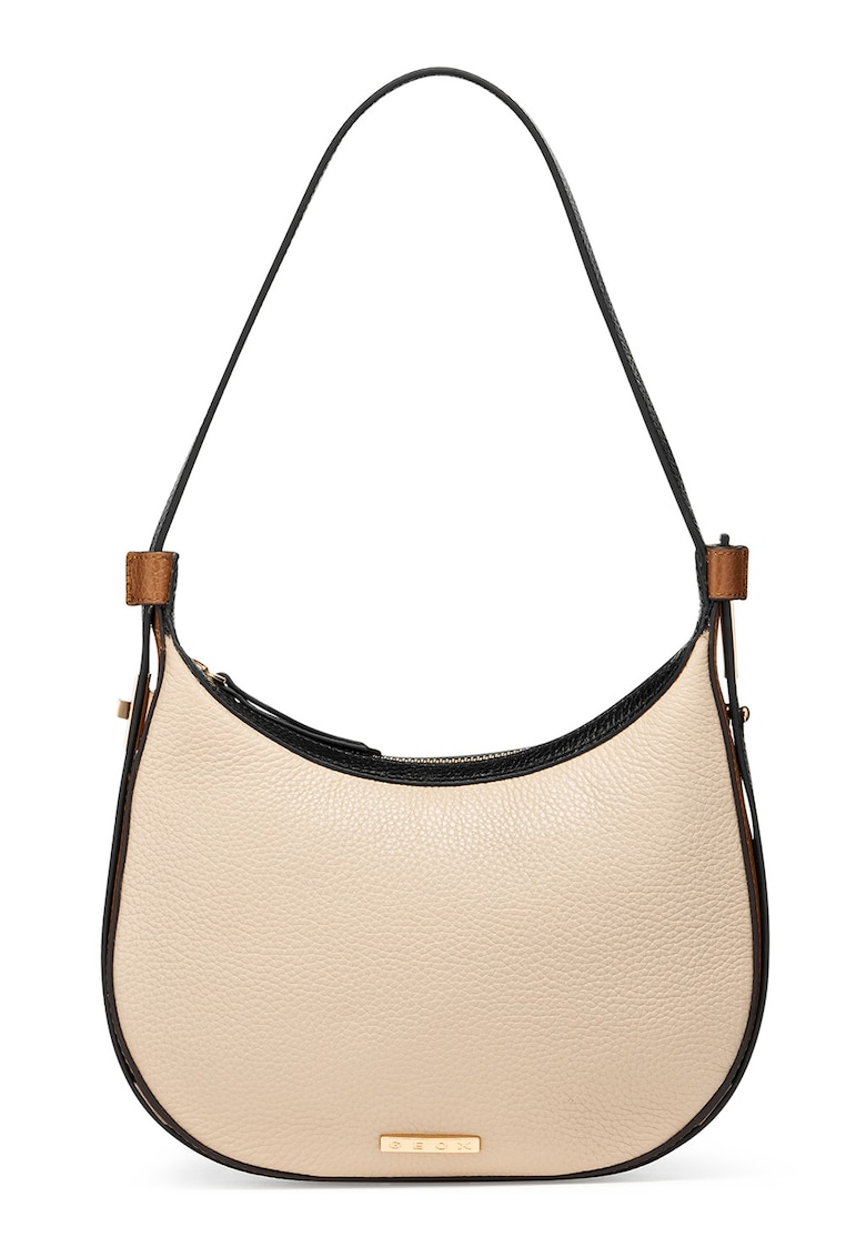 Geanta de piele cu bareta de umar Maryemy - Maro scortisoara/Alb murdar