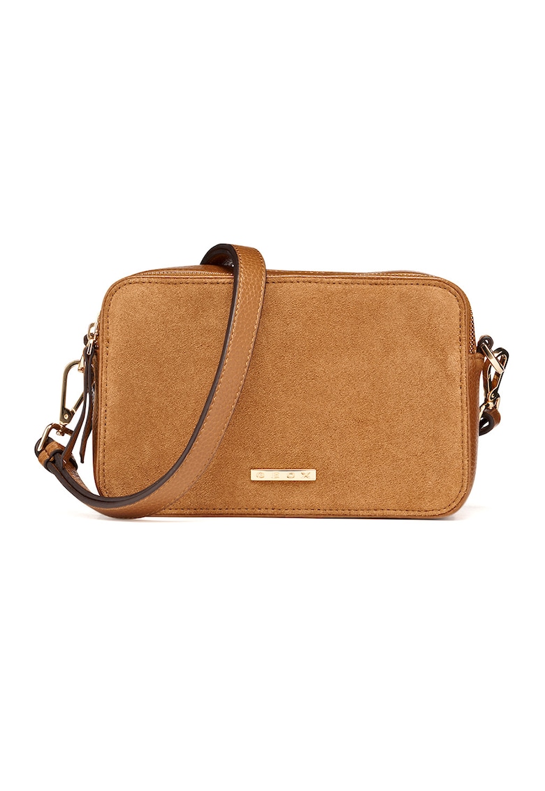 Geanta crossbody de piele si piele intoarsa - Ocru