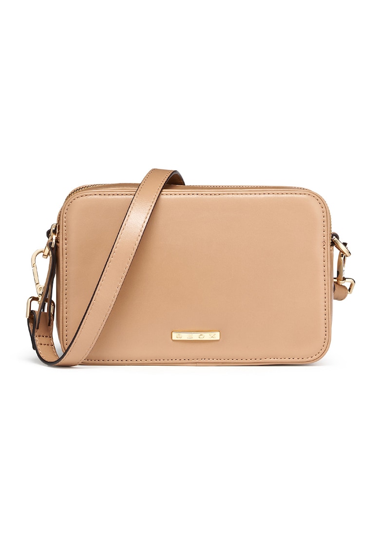 Geanta crossbody de piele cu doua compartimente - Portocaliu pal