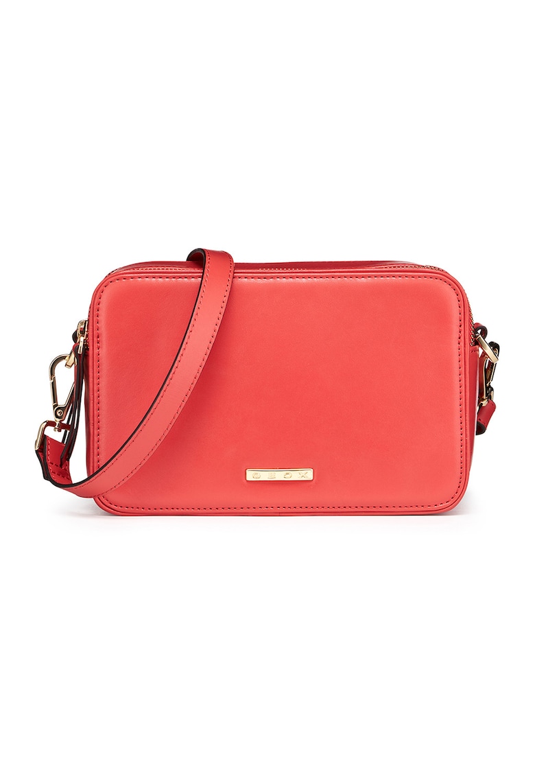 Geanta crossbody de piele cu doua compartimente - Coral