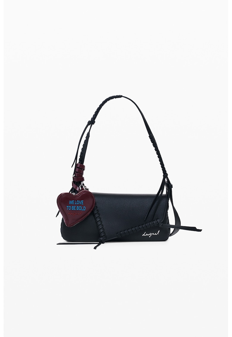 Geanta de piele ecologica cu bareta de umar si portmoneu detasabil - Violet tyrian/Negru antracit